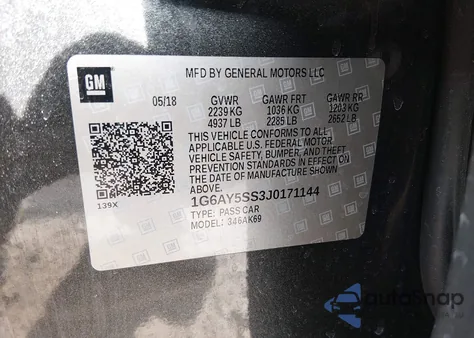 2018 Cadillac Cts Premium Luxury z USA, uszkodzony, nr VIN 1G6AY5SS3J0171144